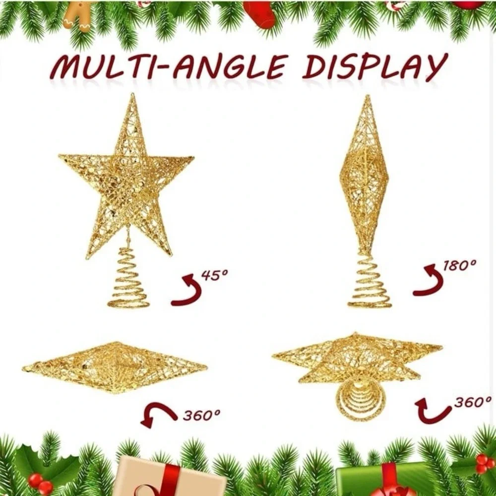 10 Inches‎ Christmas Tree Star Topper Xmas Tree Topper Star Christmas Decoration